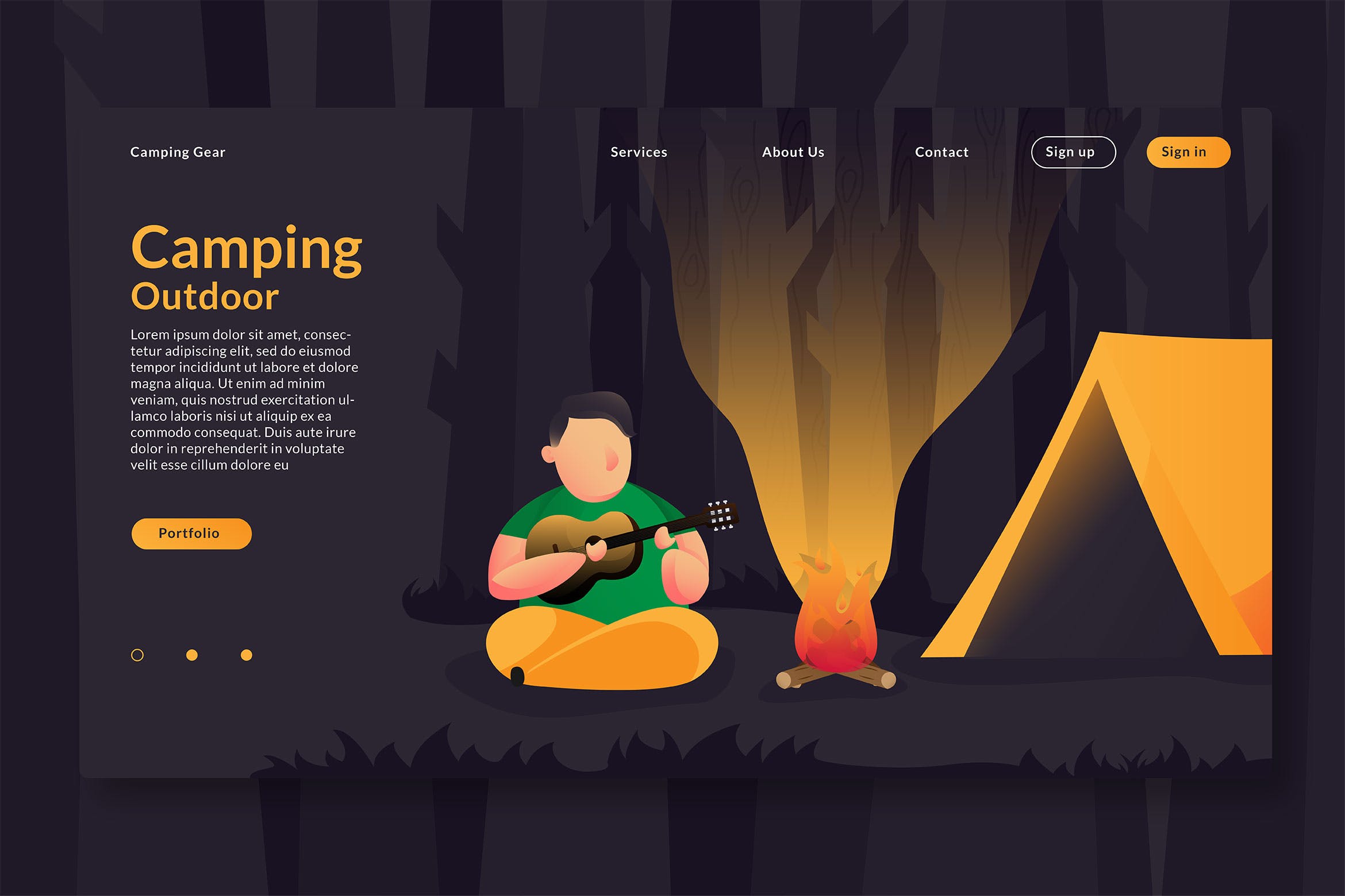 户外露营主题Web网站设计矢量插画模板 Camping Outdoor – Web Header & Vector Template GR插图