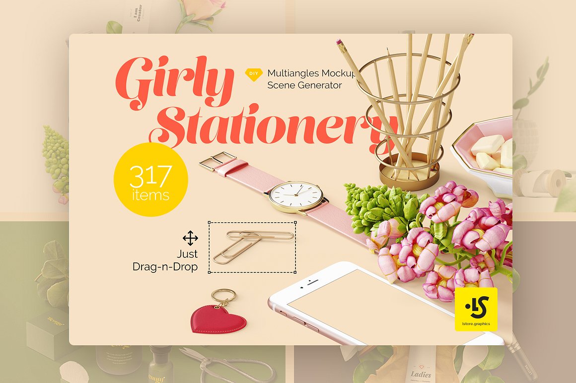 8.3GB超容量女性小物样机素材 Girly Stationery Mockup Creator（高清实物元素+场景样机）插图