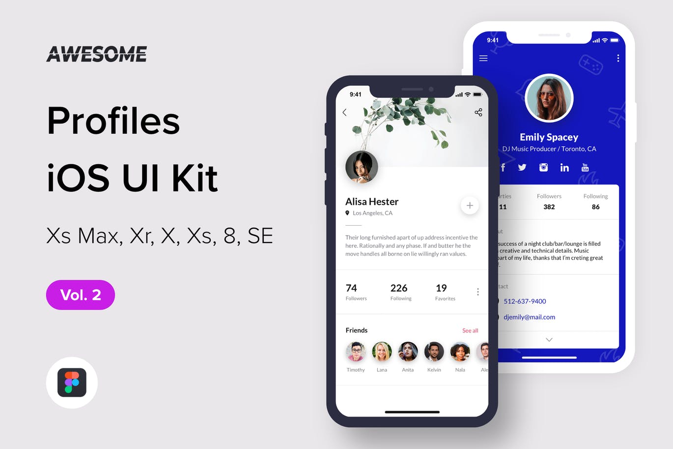 iOS平台APP应用用户中心界面设计UI套v2[Figma] Awesome iOS UI Kit – Profiles Vol. 2 (Figma)插图