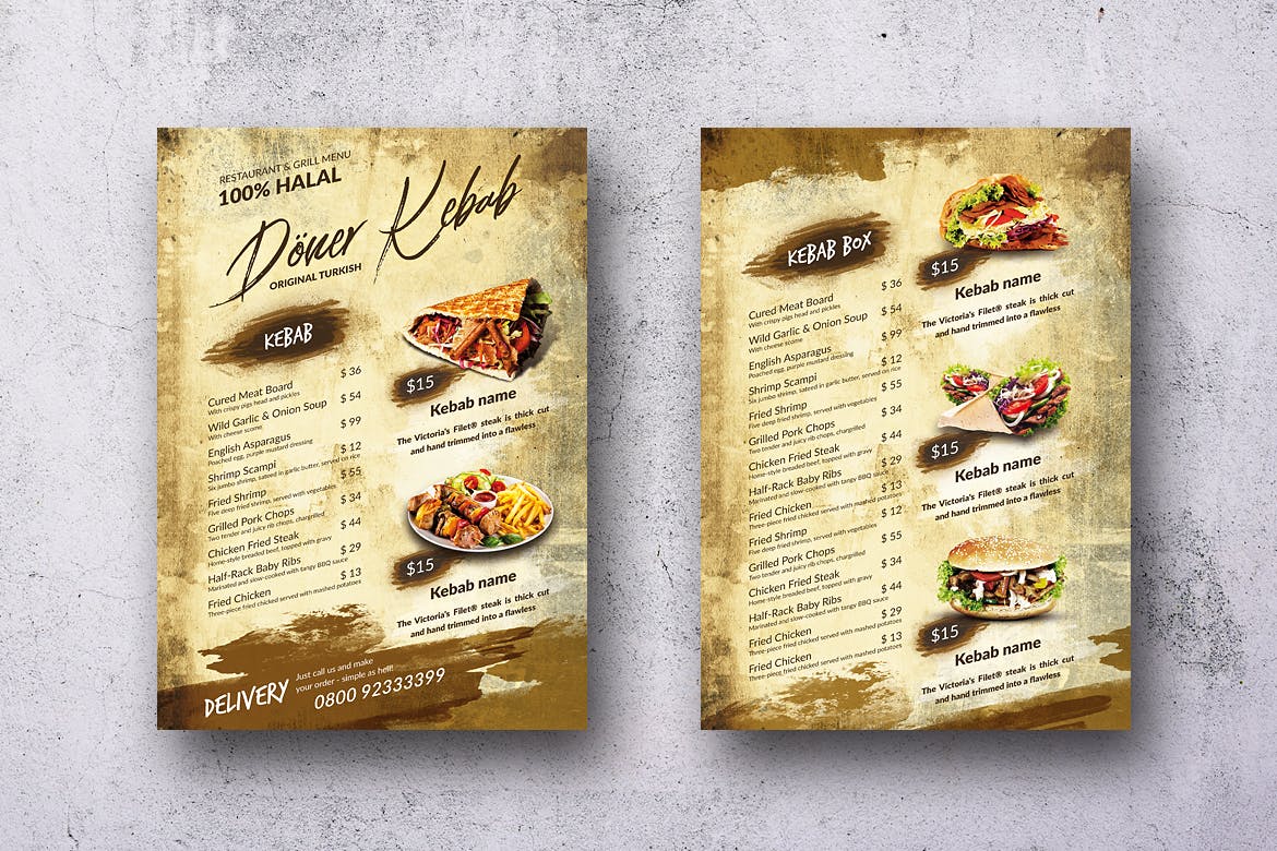 土耳其烤肉菜单设计模板 Doner Kebab Vintage Food Menu Bundle插图(11)