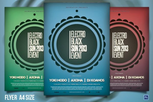 电子音乐派对黑太阳活动传单/海报模板 Electro Black Sun Event Flyer