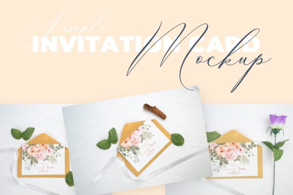 婚礼邀请函设计效果图样机素材库精选模板v3 Beautiful Realistic Wedding Invitation Mockup V3