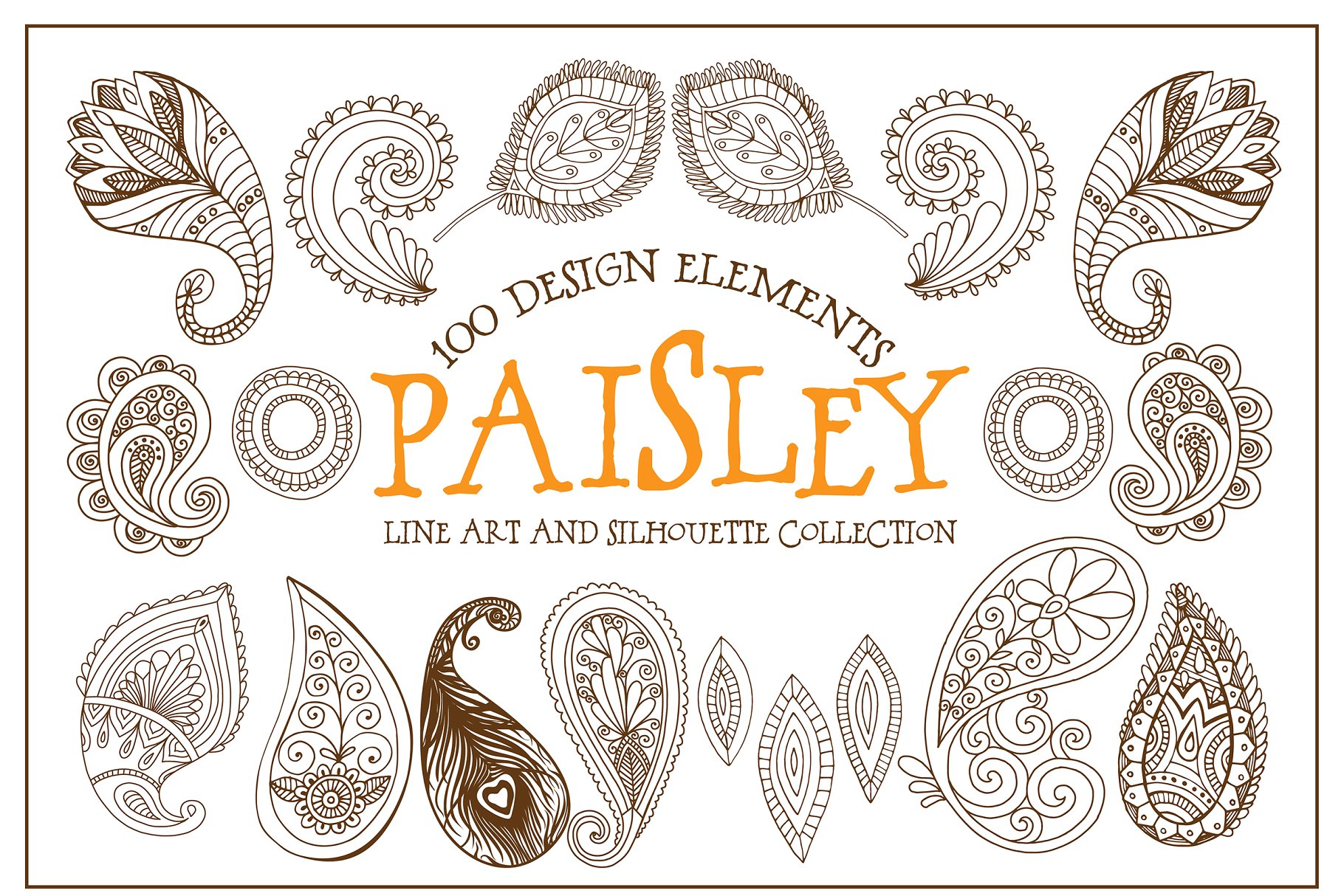 波西米亚风格艺术线条插图素材 Boho Paisley Line Art Illustrations插图(3)