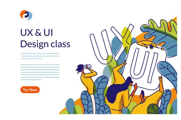 UX/UI设计培训主题矢量网站素材库精选概念插画 UX UI Design Class Web template