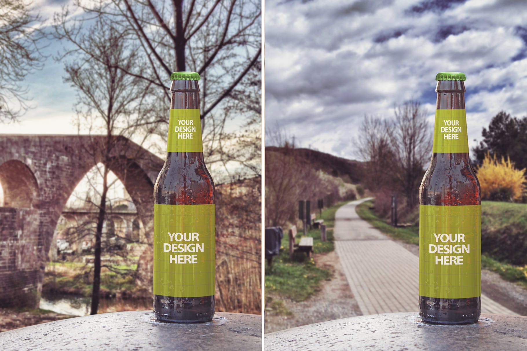 背景虚化场景啤酒瓶设计效果图素材库精选 Vertical Beer Mockup插图(1)