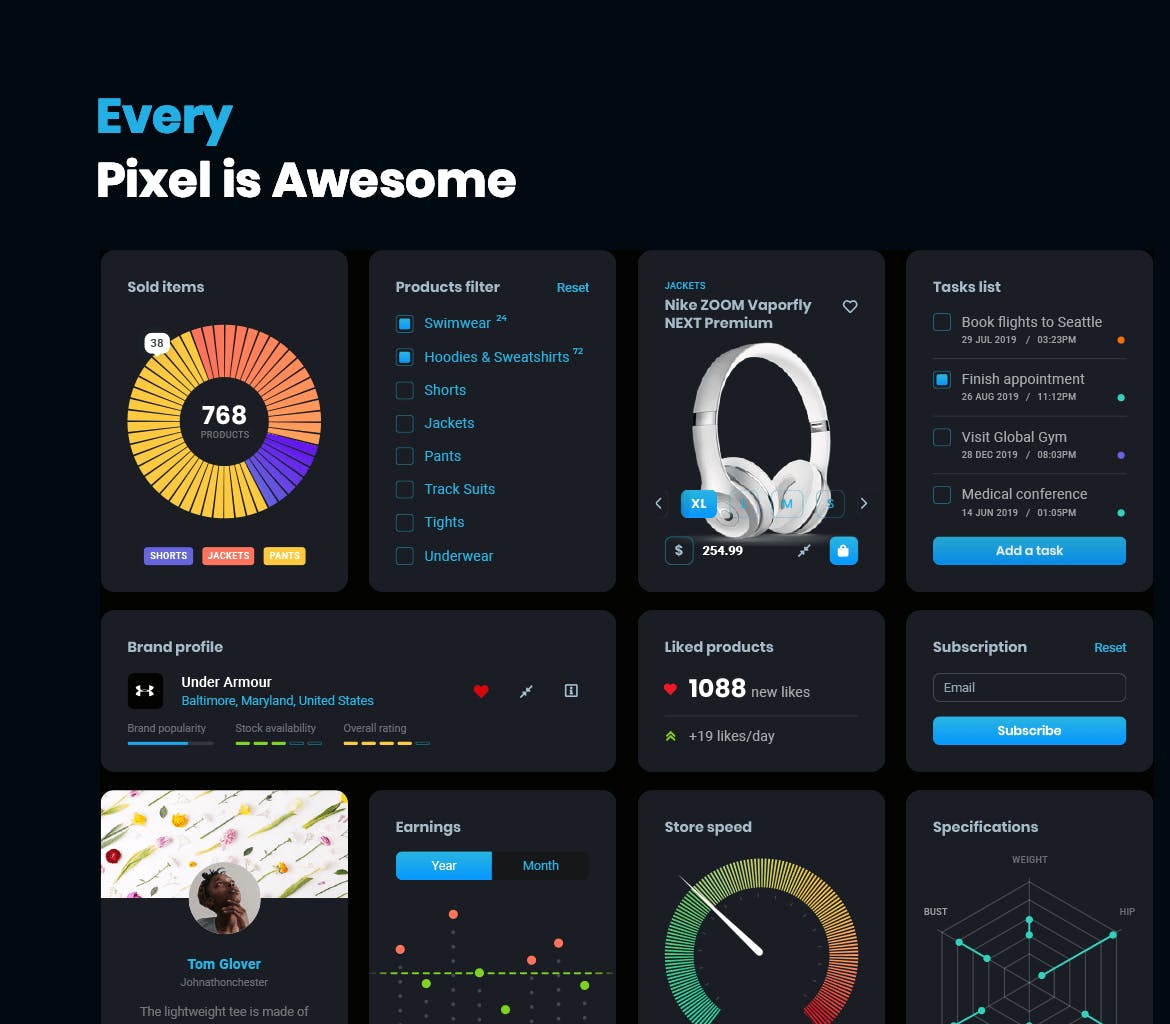 酷黑卡片式设计风格Web&APP用户界面设计套件 Dark cards – User Interface kit插图(5)