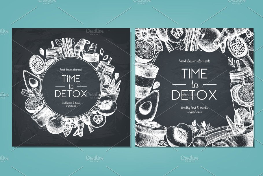 复古风格健康食品及饮料成分插画 Vegetarian Food Ingredients Set插图(5)