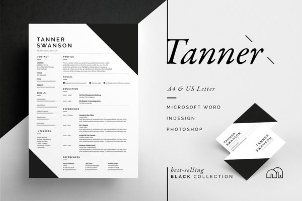 专业且酷炫的简历模板 Tanner – Resume/CV
