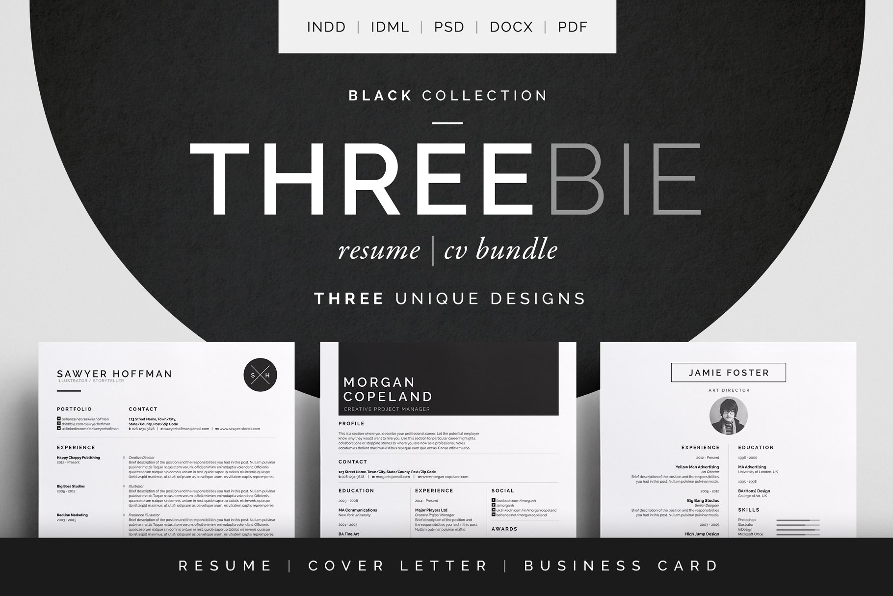 简约实用风格简历模板套装[三种风格] Threebie Resume/CV Bundle 1插图