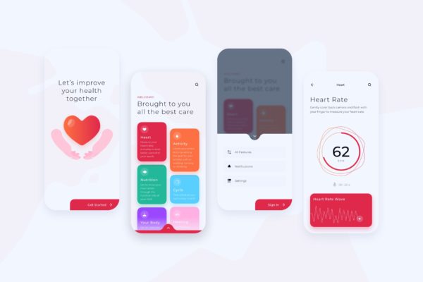 健康监测类APP应用主页UI界面设计模板 Health Home Basic UI – FD