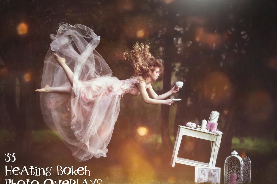 加热火光粒子散景照片叠层背景素材下载插图