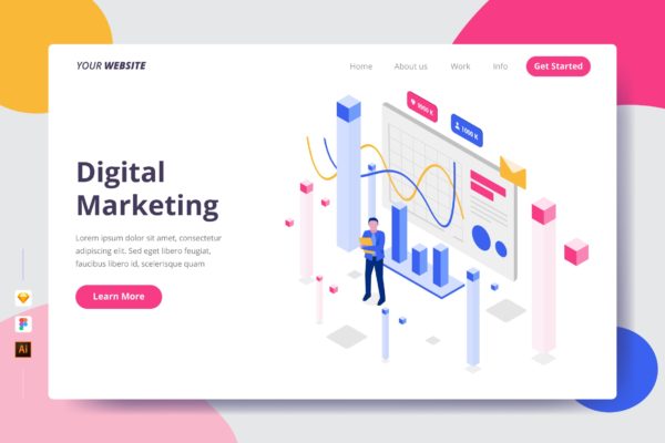数字营销矢量插画网站着陆页设计素材库精选模板 Digital Marketing – Landing Page
