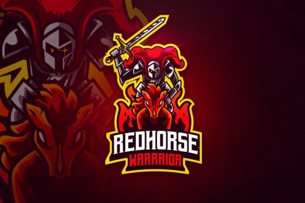 红马骑士电子竞技队徽Logo模板 RedHorse Warrior – Mascot &amp; Esport Logo