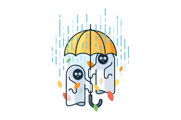 雨中的鬼魂简约线条素材库精选手绘插画矢量素材 Ghosts in the rain