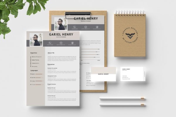 业务经理个人简历＆名片设计模板 Professional CV Template with Business Card