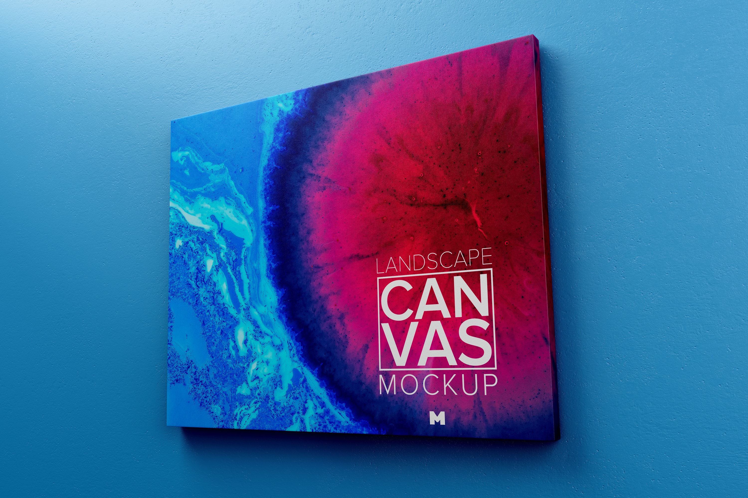 室内帆布画布油画艺术品展览样机02 Landscape Canvas Frame Mockup Hanging on Wall in Perspective 02插图(1)