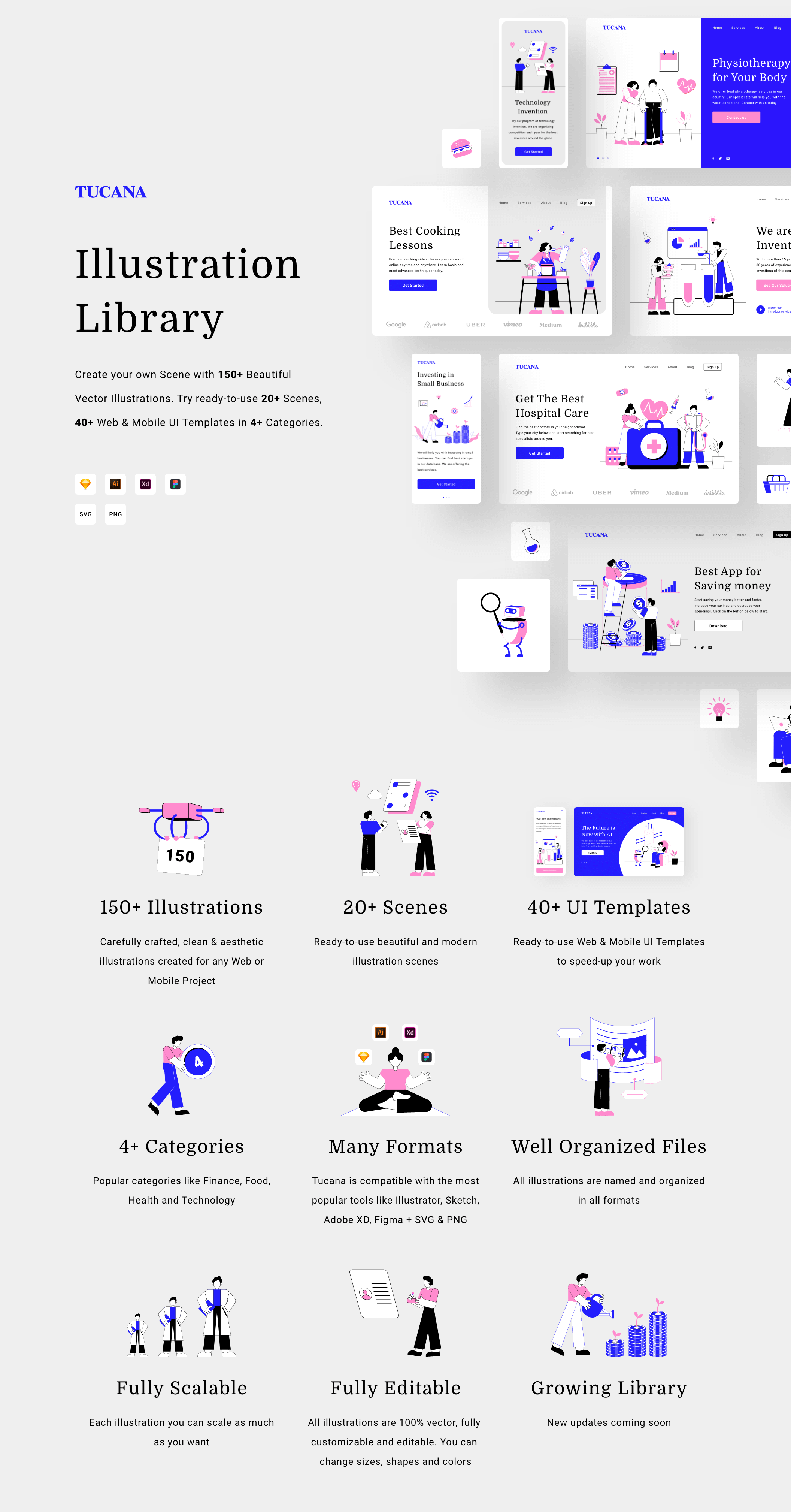 素材库下午茶:现代和时尚的插画包+UI模板套装插图