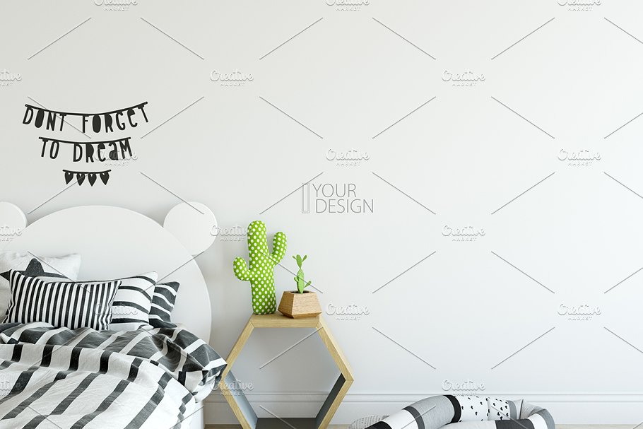 儿童卧室书房墙纸&相框样机 KIDS Interior WALL & FRAMES Mockup 3插图(12)