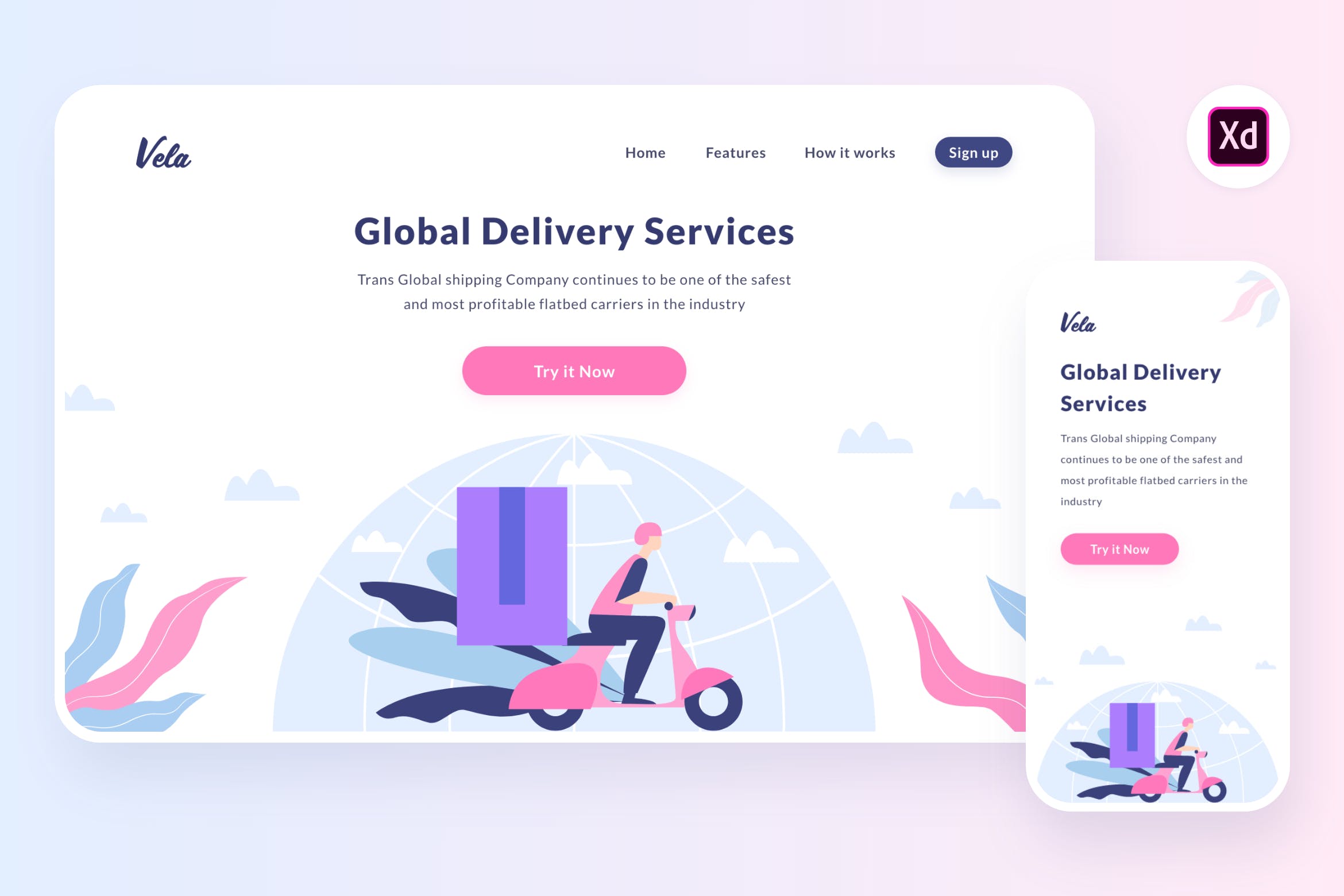 全球物流配送场景APP&Web设计矢量插画[XD&SVG] Vela shipment globe illustration (Adobe XD, SVG)插图