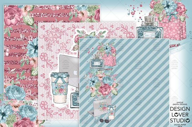 水彩花卉无缝图案设计素材 Boss Girl digital paper pack插图(4)