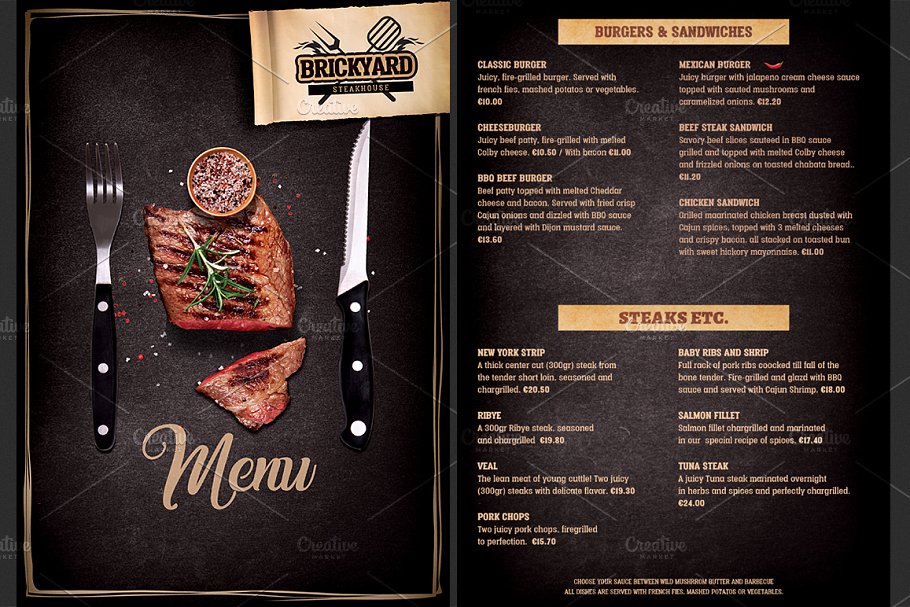 烧烤餐厅菜单传单模板 Grill Restaurant Menu template插图