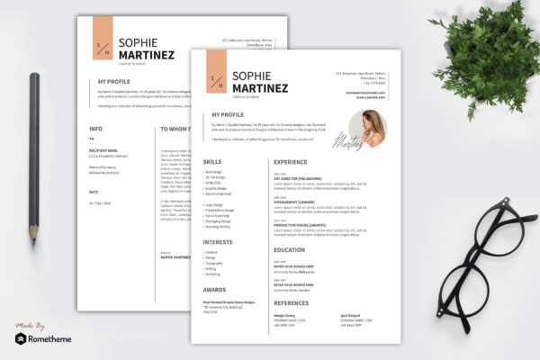 创意设计师/产品经理电子简历模板 Sophie Martinez – Resume Template YR