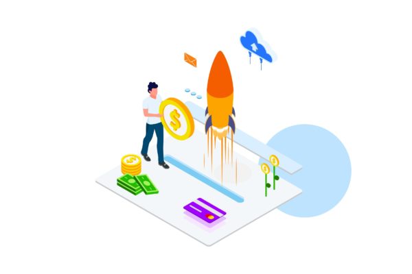 快速转账金融业务场景矢量等距概念插画v4 Quick money transfer of Finance Isometric – FV