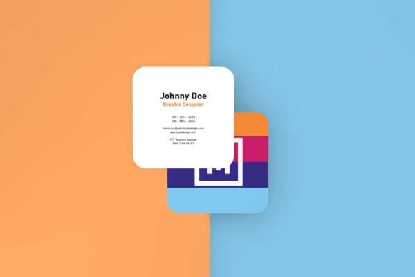 圆角正方形名片设计交叉叠放素材库精选 Round Edges Square Business Card Mockups