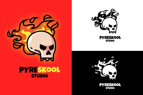 火骷髅工作室Logo设计素材库精选模板 Fire Skull Mascot Logo