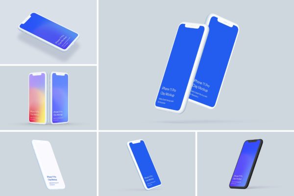 黏土材质iPhone 11 Pro智能手机素材库精选样机 Clay iPhone 11 Pro Mockup – Clay Mockup Scenes