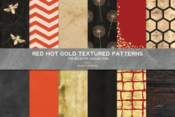 红色金箔中国风背景纹理 Red Hot Gold Textures &amp; Patterns