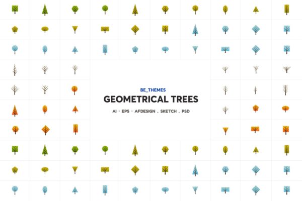 树木几何图形图标矢量设计模板 Geometrical Trees Icon Template