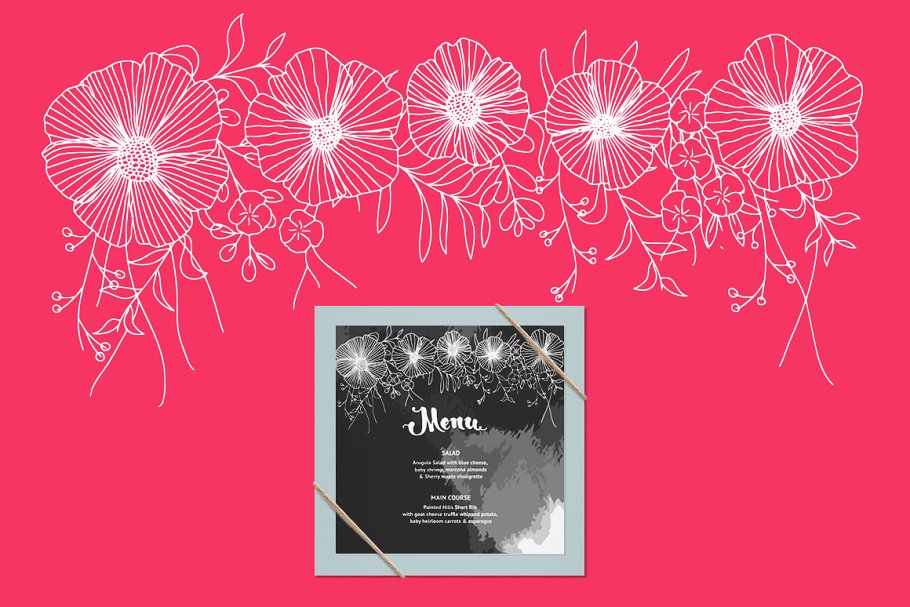 6个极简主义描线花卉插画 6 Flower Lineart Illustrations插图(5)