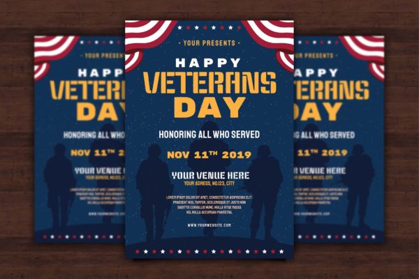 美国退伍军人节活动海报传单素材库精选PSD模板 US Veterans Day Flyer