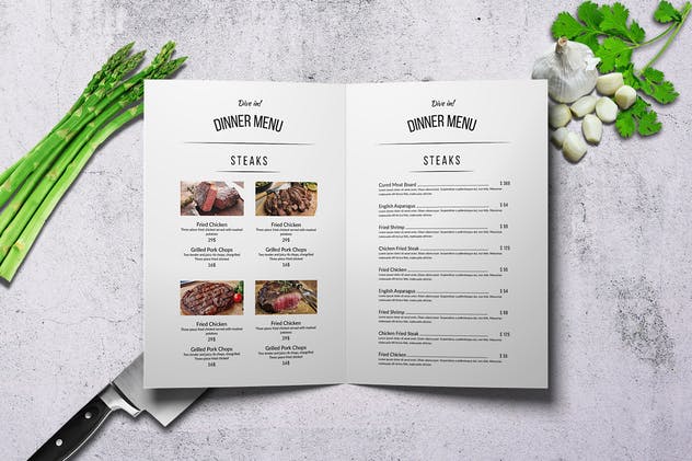 低调奢华西餐折页菜单模板 Symetria Simple Style A4 Menu插图(4)