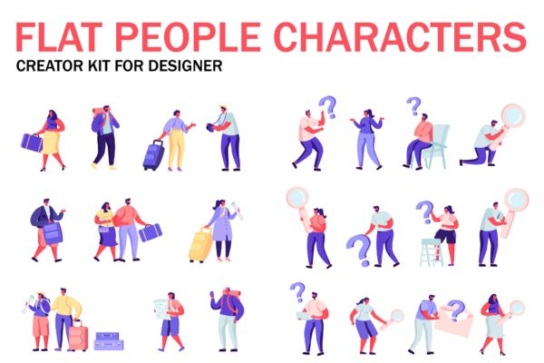 扁平化设计风格虚拟人物角色图形设计工具包v8 Flat People Character Creator Kit