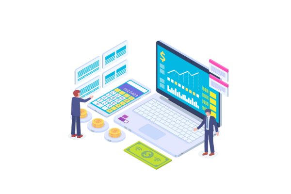 财务成本跟踪主题等距矢量素材库精选概念插画v3 Tracking Financial Cost Isometric Vector Concept 3