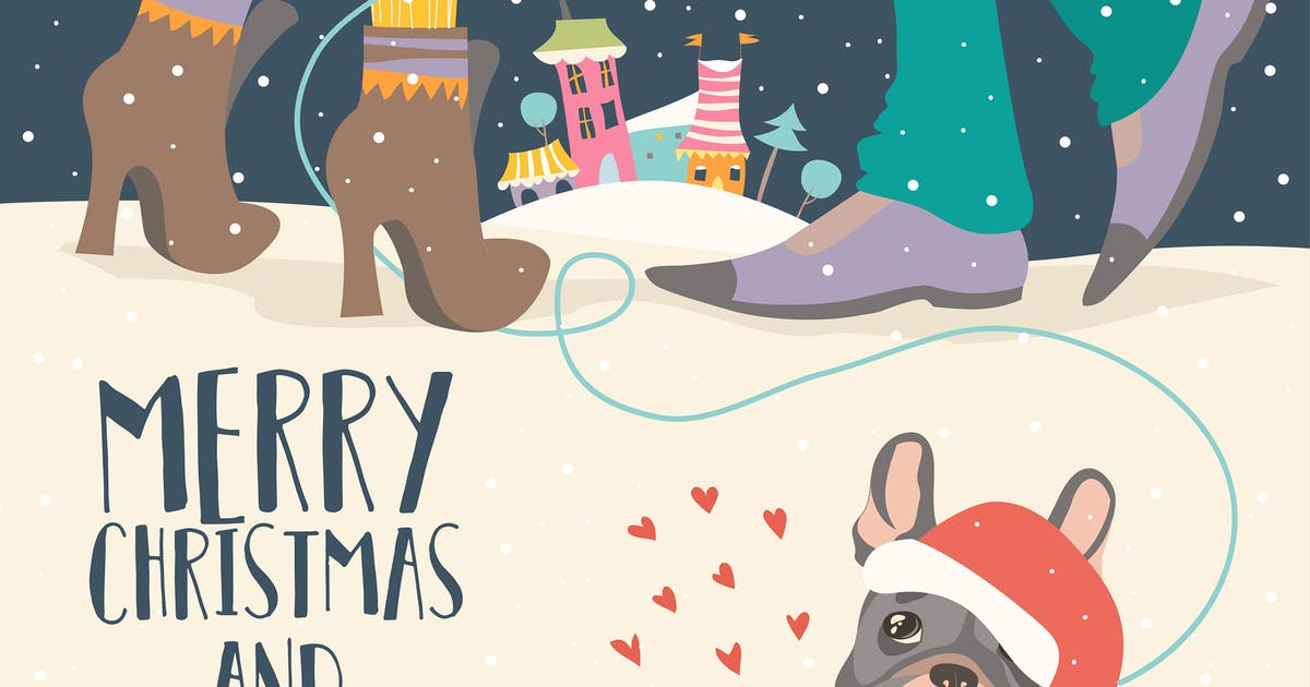 圣诞节情侣矢量手绘设计素材 Couple of love celebrating Christmas. Vector插图