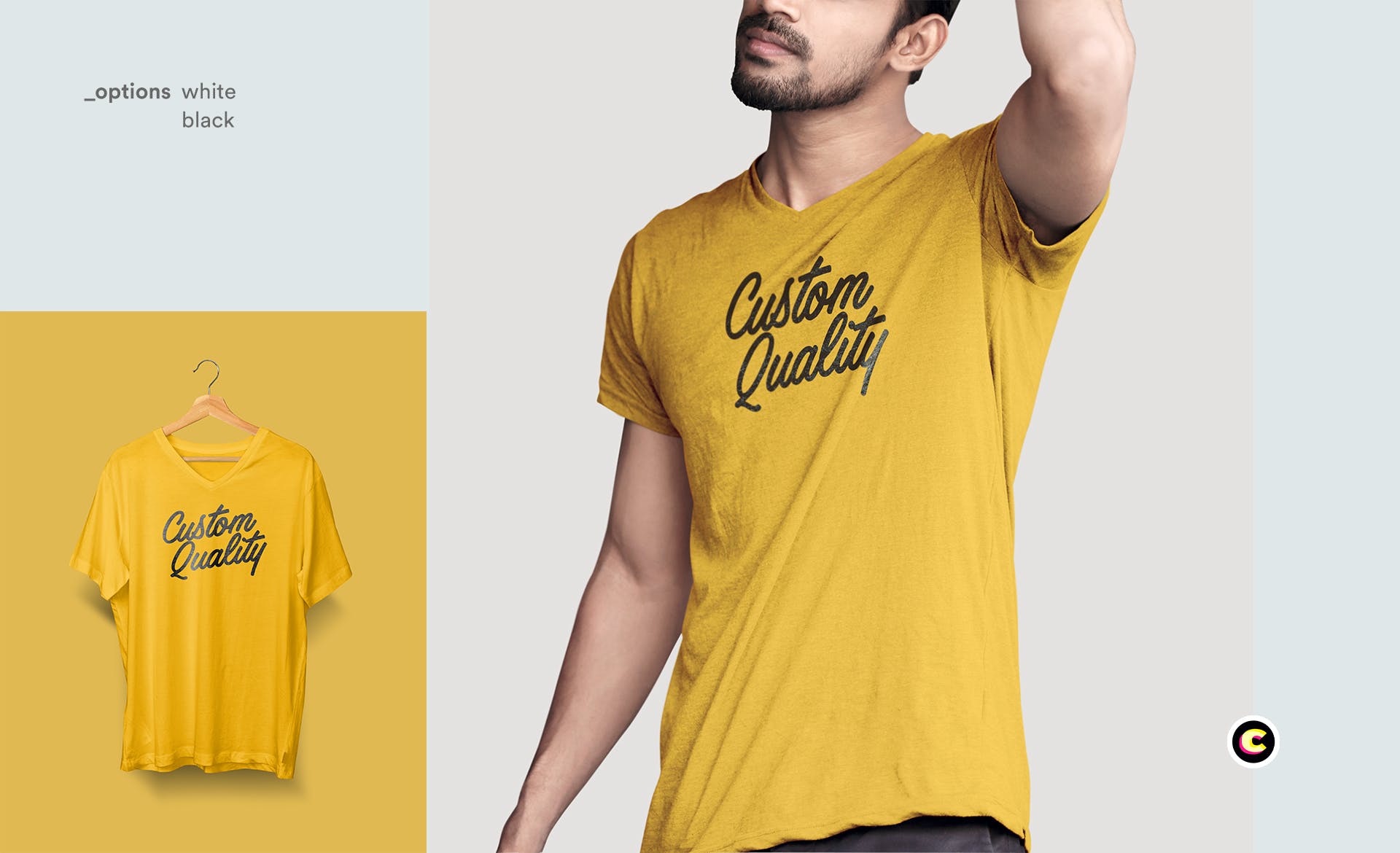 经典V领T恤作品设计展示样机素材库精选模板 V-Neck T-Shirt Mock-up插图(3)