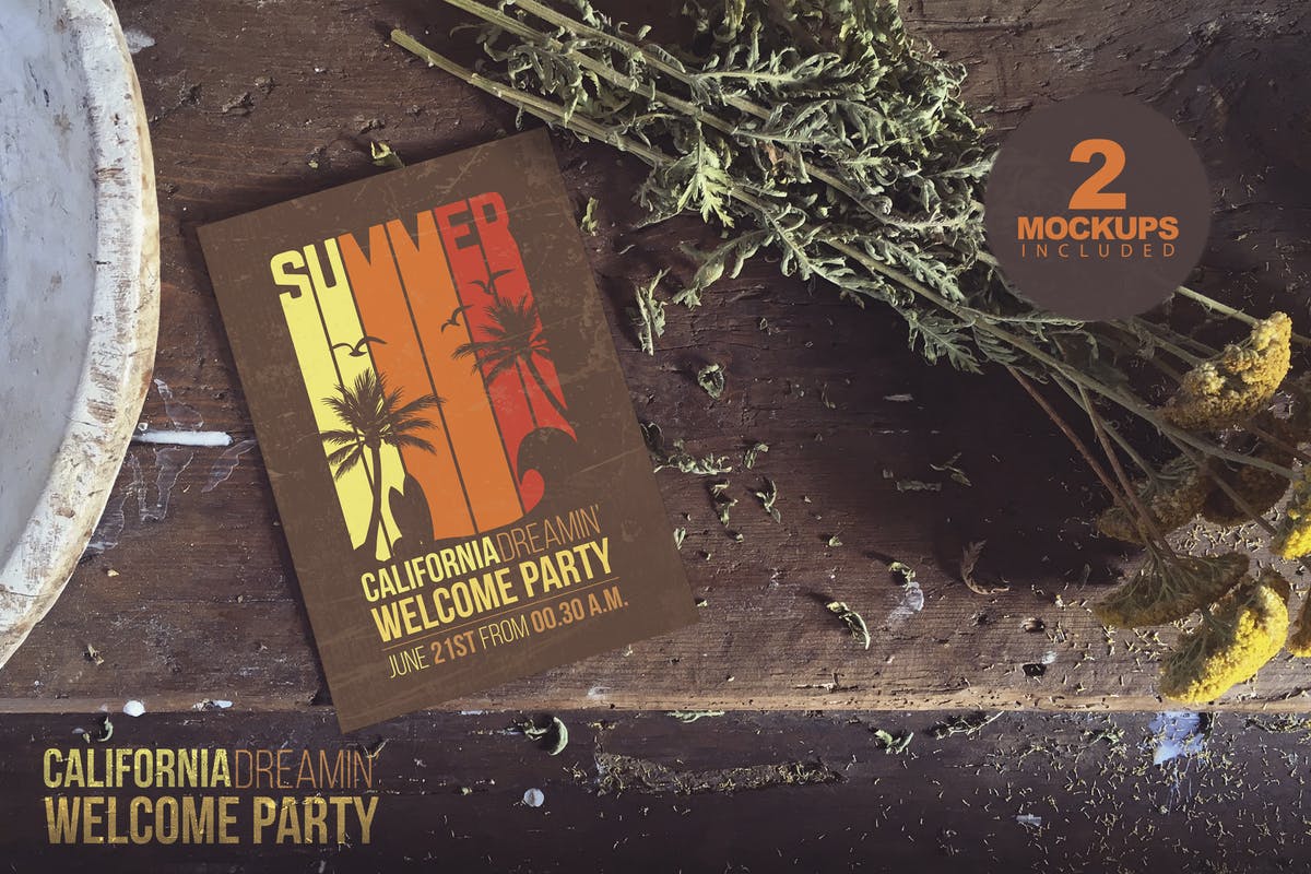 花卉装饰场景海报设计样机模板 Vintage Flowers Duo插图