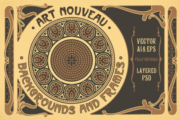 新艺术背景与框架设计素材 Art Nouveau Backgrounds and Frames