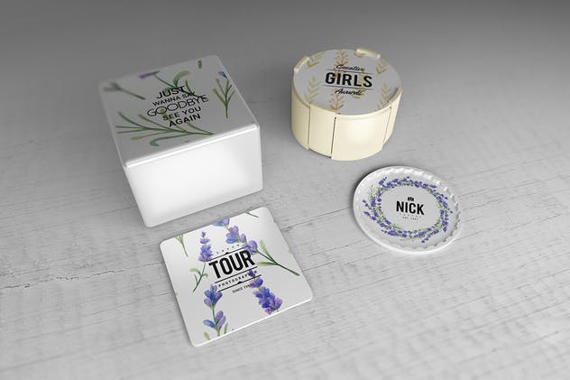 简约酒杯/咖啡杯垫样机V2 Coaster Mockups V2插图(8)