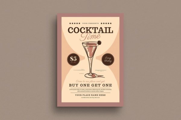 鸡尾酒酒会活动策划海报传单设计模板 Cocktail Time Flyer