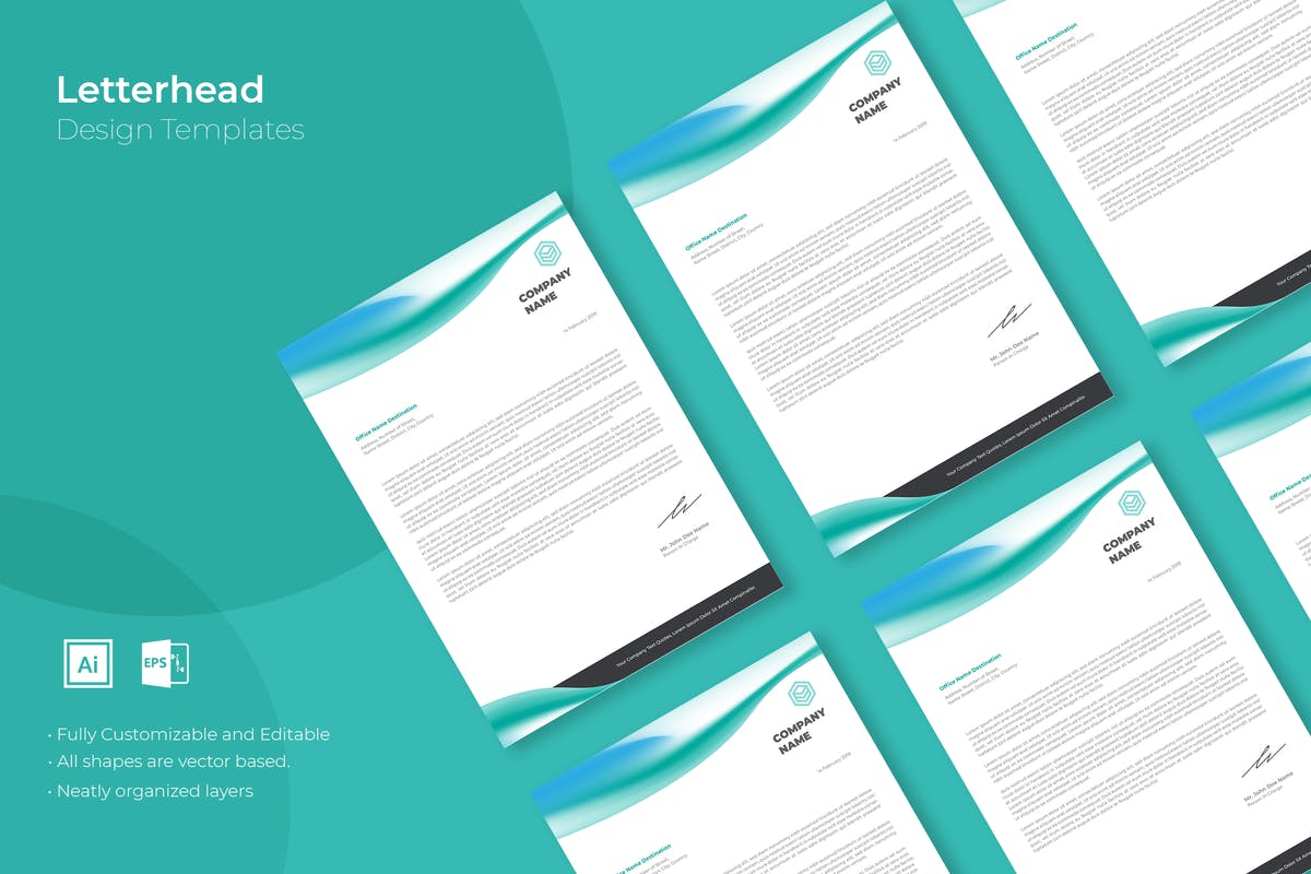 企业品牌VI设计信笺/信头版式模板v45 SRTP- Letterhead Design.45插图