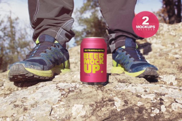 啤酒易拉罐野外拍摄场景素材库精选2 Mountain Beer Can Mockup Duo