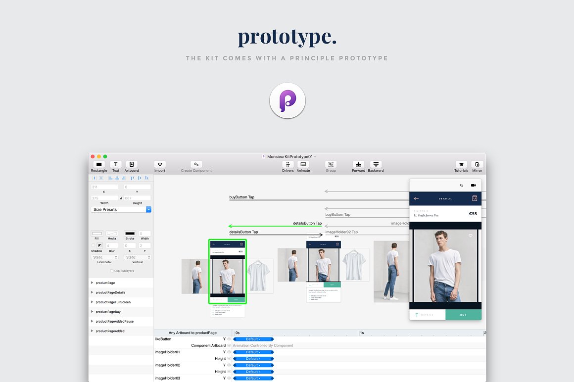 时尚服饰电子商务 APP UI 套件 Monsieur. Mobile E-commerce UI Kit [For Sketch&Principle]插图(3)