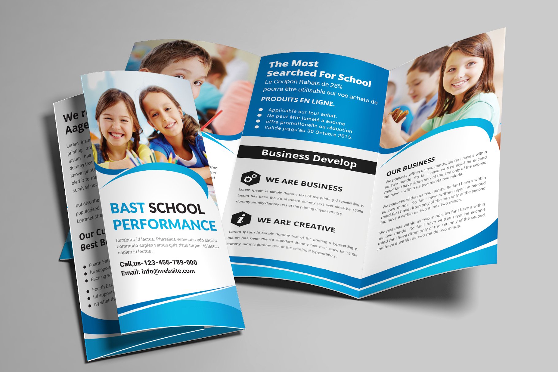 初中学校生活折页小册子模板 Junior School Trifold Brochures插图