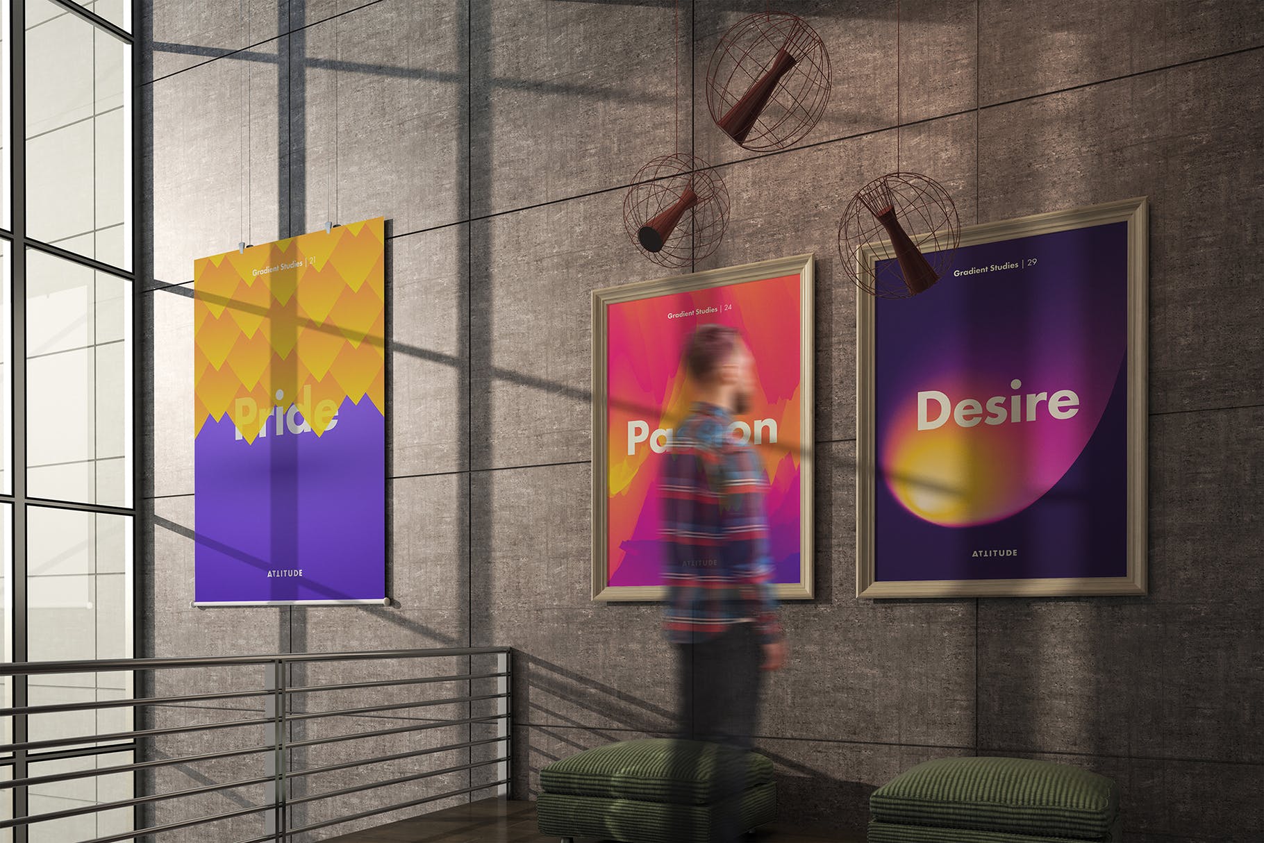 挂墙画框画廊展览样机模板素材3 Gallery Mockup 3插图(1)