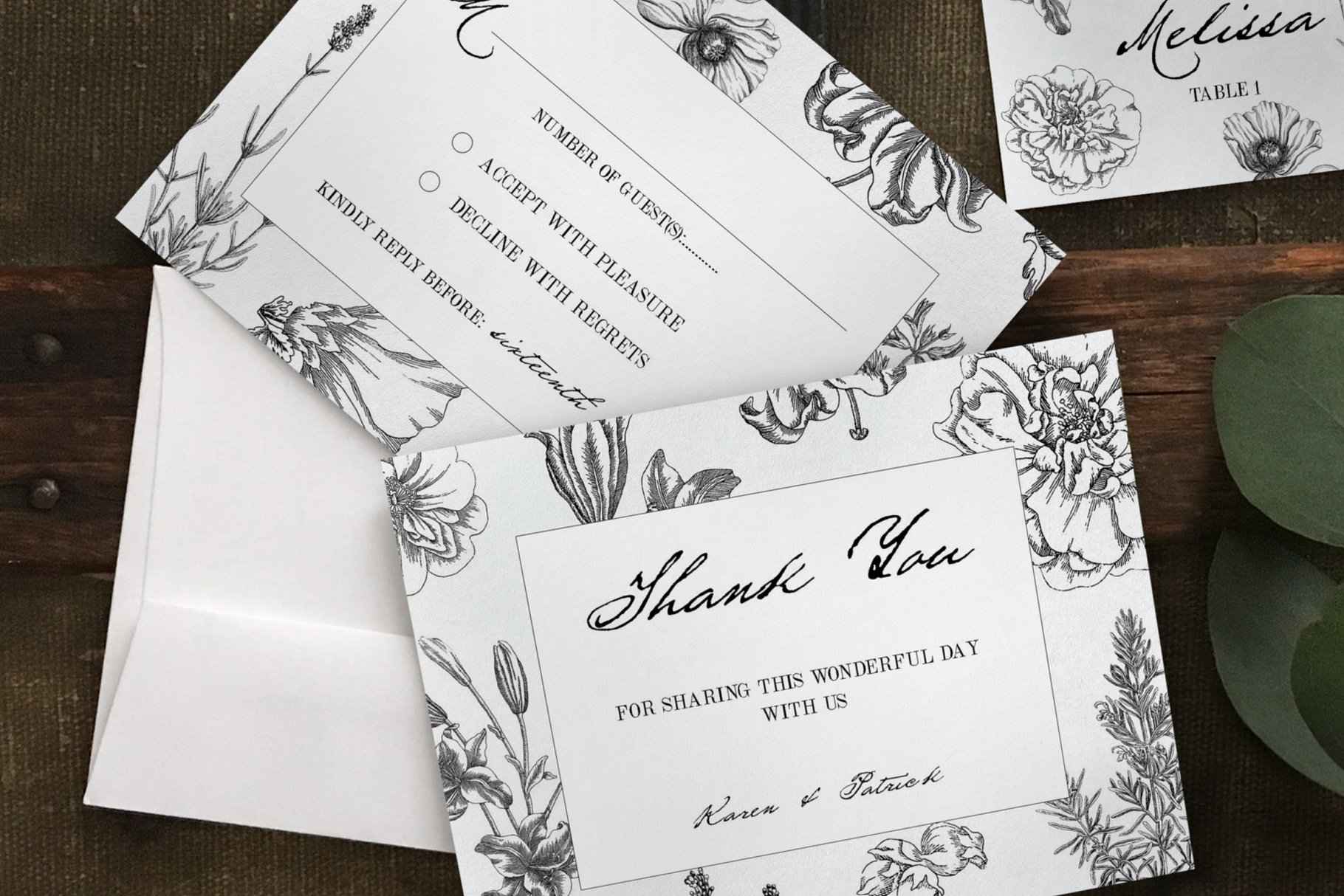 植物装饰婚礼邀请函邀请卡模板 Botanical Wedding Invitation Suite插图(3)
