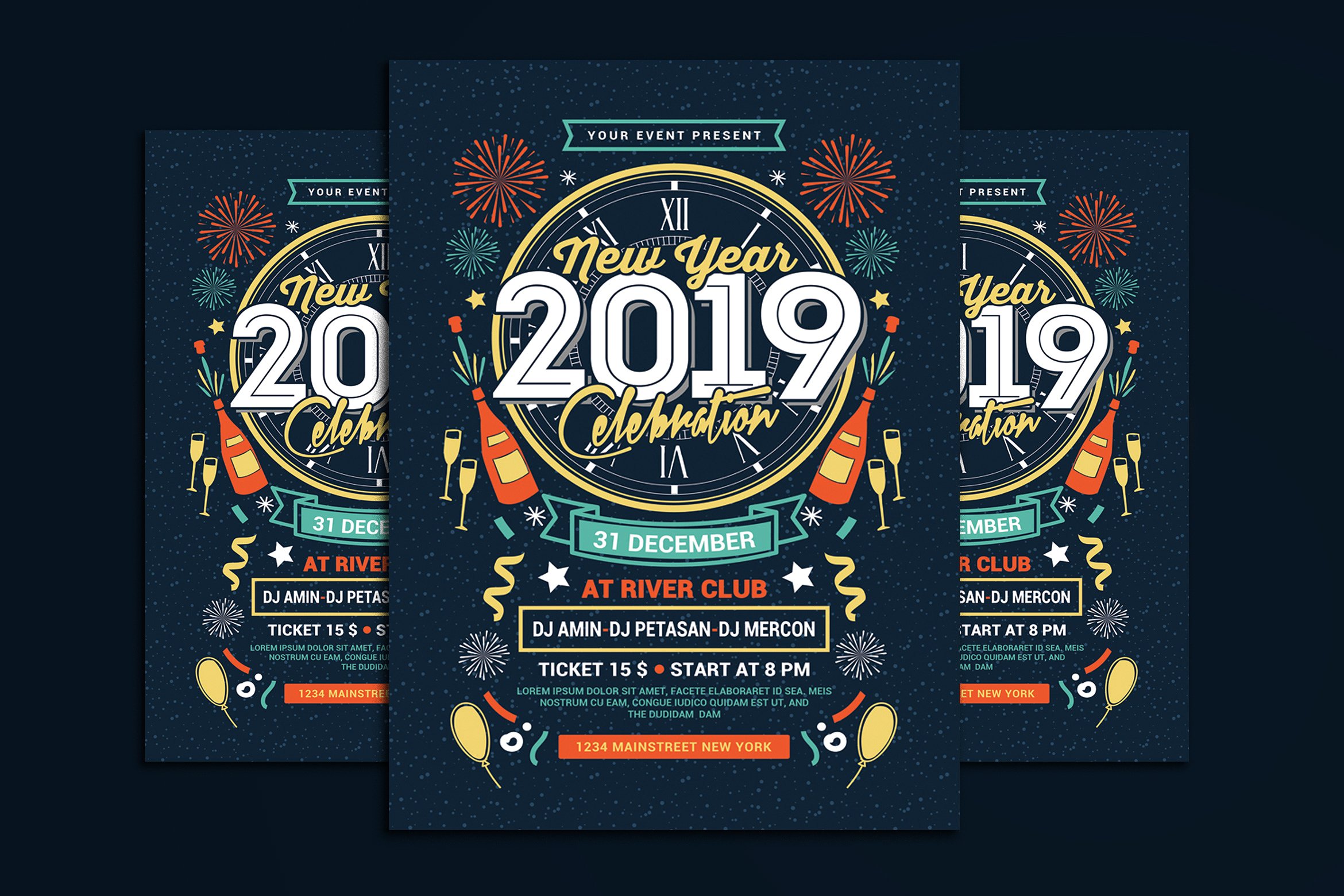 手工打造的新年晚会海报模板 New Year Party Celebration [psd]插图